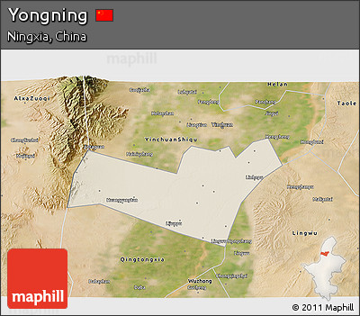 Shaded Relief 3D Map of Yongning, satellite outside