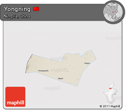 Shaded Relief 3D Map of Yongning, single color outside