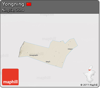 Shaded Relief 3D Map of Yongning, single color outside