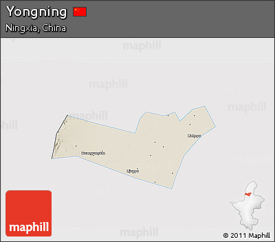 Shaded Relief 3D Map of Yongning, single color outside