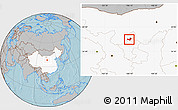 Gray Location Map of Yongning, highlighted country, hill shading