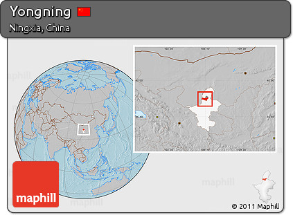 Gray Location Map of Yongning, highlighted parent region, hill shading
