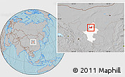 Gray Location Map of Yongning, highlighted parent region, hill shading