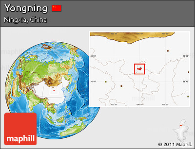 Physical Location Map of Yongning, highlighted country