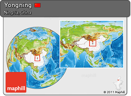 Physical Location Map of Yongning, highlighted country, highlighted parent region, within the entire country