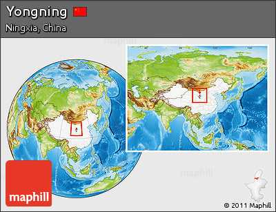 Physical Location Map of Yongning, highlighted country, highlighted parent region, within the entire country