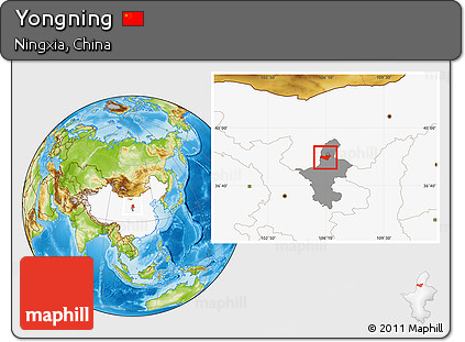 Physical Location Map of Yongning, highlighted country, highlighted parent region