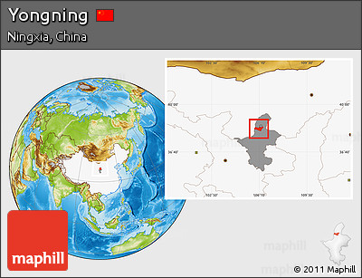 Physical Location Map of Yongning, highlighted country, highlighted parent region