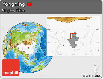 Physical Location Map of Yongning, highlighted country, highlighted parent region