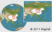 Satellite Location Map of Yongning, highlighted country, highlighted parent region, within the entire country