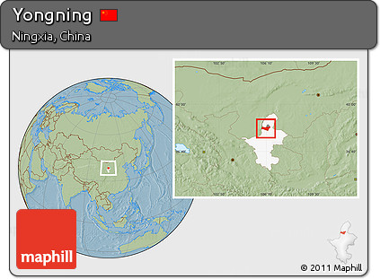 Savanna Style Location Map of Yongning, highlighted parent region, hill shading