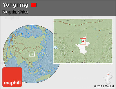 Savanna Style Location Map of Yongning, highlighted parent region, hill shading
