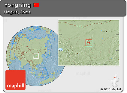 Savanna Style Location Map of Yongning, hill shading