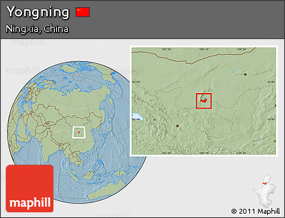 Savanna Style Location Map of Yongning, hill shading