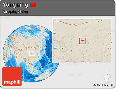 Shaded Relief Location Map of Yongning