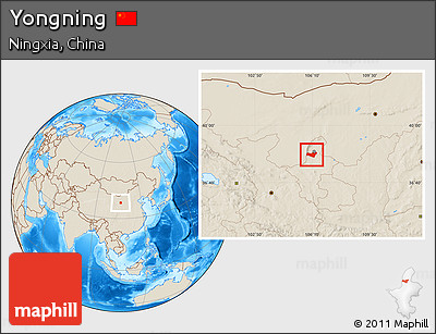 Shaded Relief Location Map of Yongning