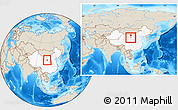 Shaded Relief Location Map of Yongning, highlighted country, within the entire country