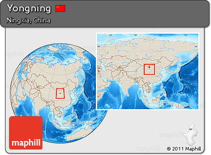 Shaded Relief Location Map of Yongning, highlighted parent region, within the entire country