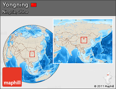 Shaded Relief Location Map of Yongning, highlighted parent region, within the entire country