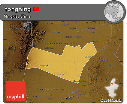 Physical Map of Yongning, darken