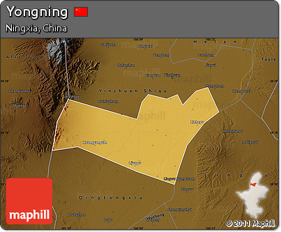 Physical Map of Yongning, darken