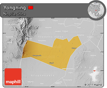 Physical Map of Yongning, lighten, desaturated