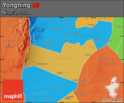 Physical Map of Yongning, political outside