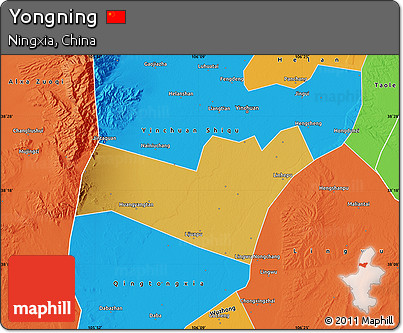 Physical Map of Yongning, political outside