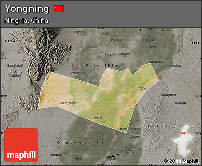 Satellite Map of Yongning, darken, semi-desaturated