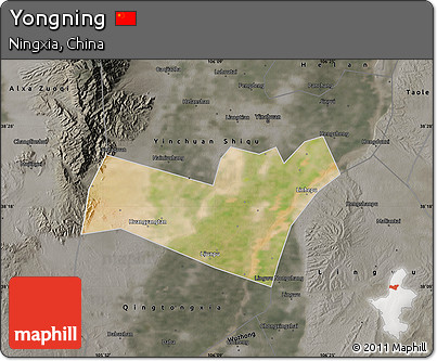 Satellite Map of Yongning, darken, semi-desaturated