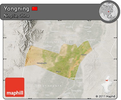 Satellite Map of Yongning, lighten, semi-desaturated
