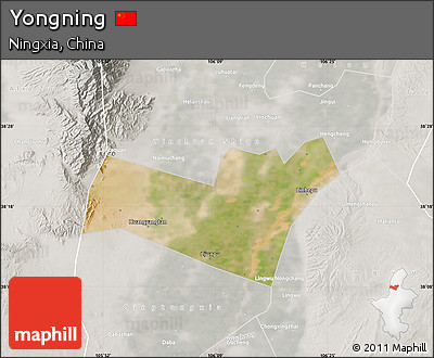 Satellite Map of Yongning, lighten, semi-desaturated