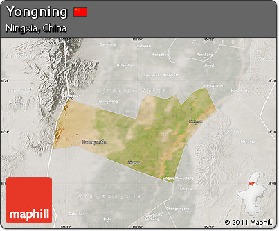 Satellite Map of Yongning, lighten, semi-desaturated