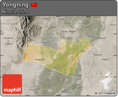 Satellite Map of Yongning, semi-desaturated