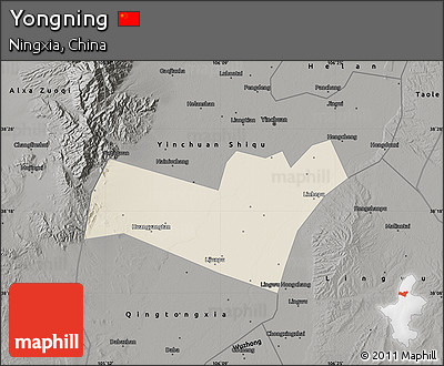 Shaded Relief Map of Yongning, darken, semi-desaturated