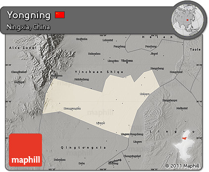 Shaded Relief Map of Yongning, darken, semi-desaturated