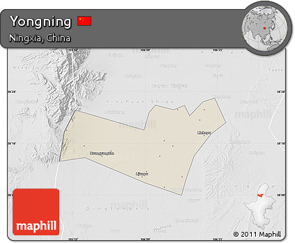 Shaded Relief Map of Yongning, lighten, desaturated