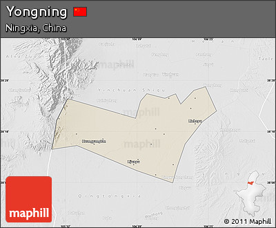 Shaded Relief Map of Yongning, lighten, desaturated