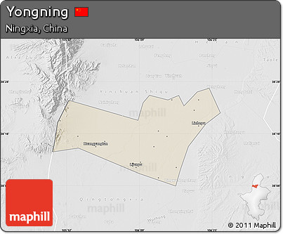 Shaded Relief Map of Yongning, lighten, desaturated
