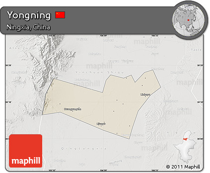 Shaded Relief Map of Yongning, lighten, semi-desaturated
