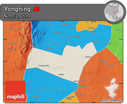 Shaded Relief Map of Yongning, political outside