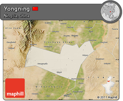 Shaded Relief Map of Yongning, satellite outside