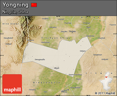 Shaded Relief Map of Yongning, satellite outside