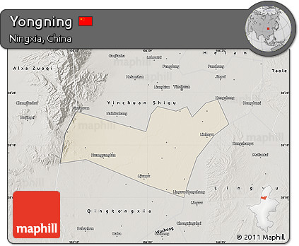 Shaded Relief Map of Yongning, semi-desaturated