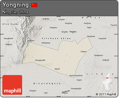 Shaded Relief Map of Yongning, semi-desaturated
