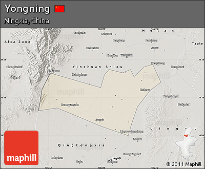 Shaded Relief Map of Yongning, semi-desaturated