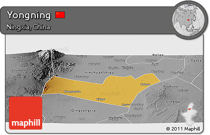 Physical Panoramic Map of Yongning, desaturated