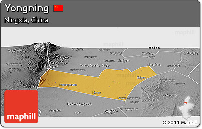 Physical Panoramic Map of Yongning, desaturated