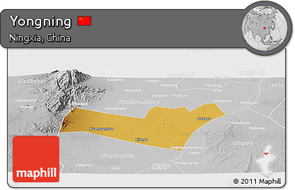 Physical Panoramic Map of Yongning, lighten, desaturated