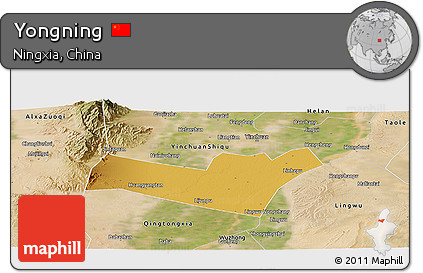 Physical Panoramic Map of Yongning, satellite outside